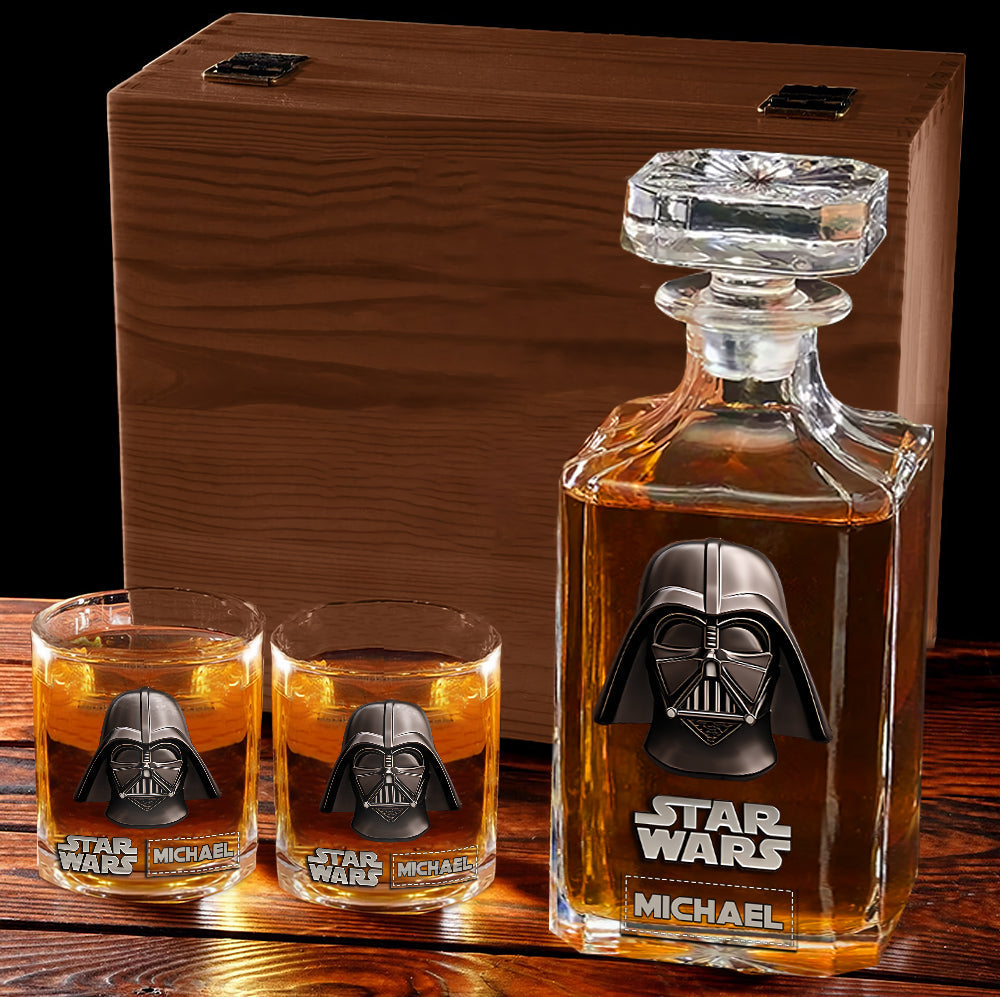 The Black Armored Commander Custom Name - Personalized The Force Whiskey Decanter Set