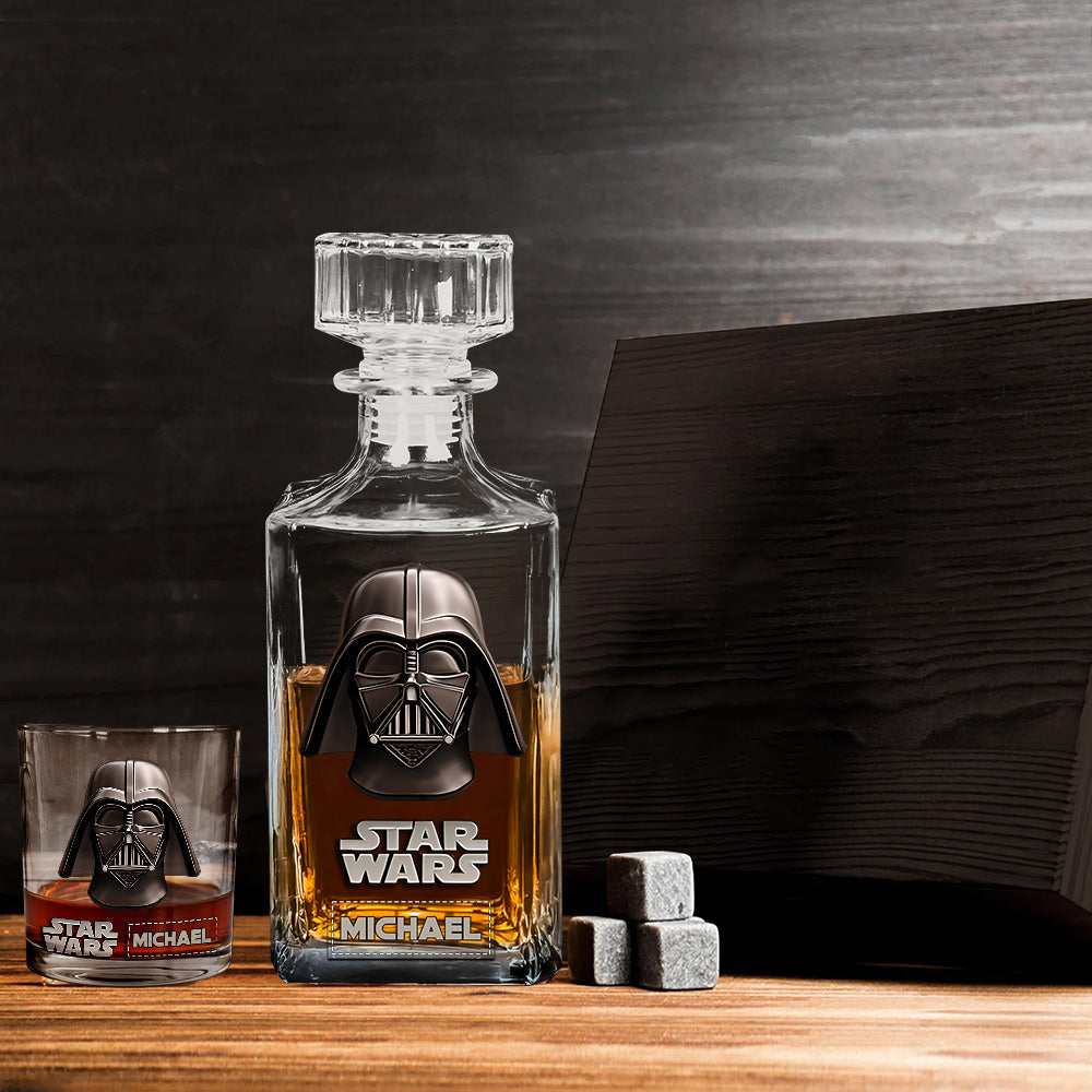 The Black Armored Commander Custom Name - Personalized The Force Whiskey Decanter Set