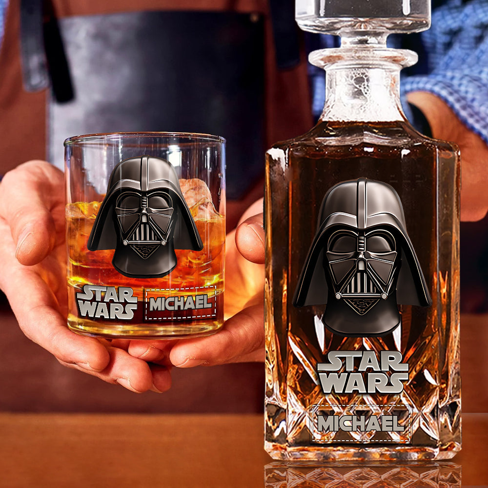 The Black Armored Commander Custom Name - Personalized The Force Whiskey Decanter Set
