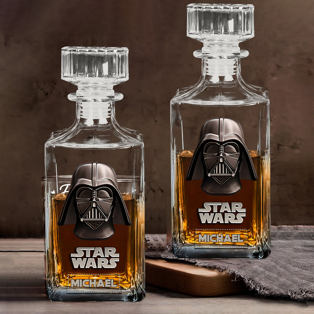 The Black Armored Commander Custom Name - Personalized The Force Whiskey Decanter Set