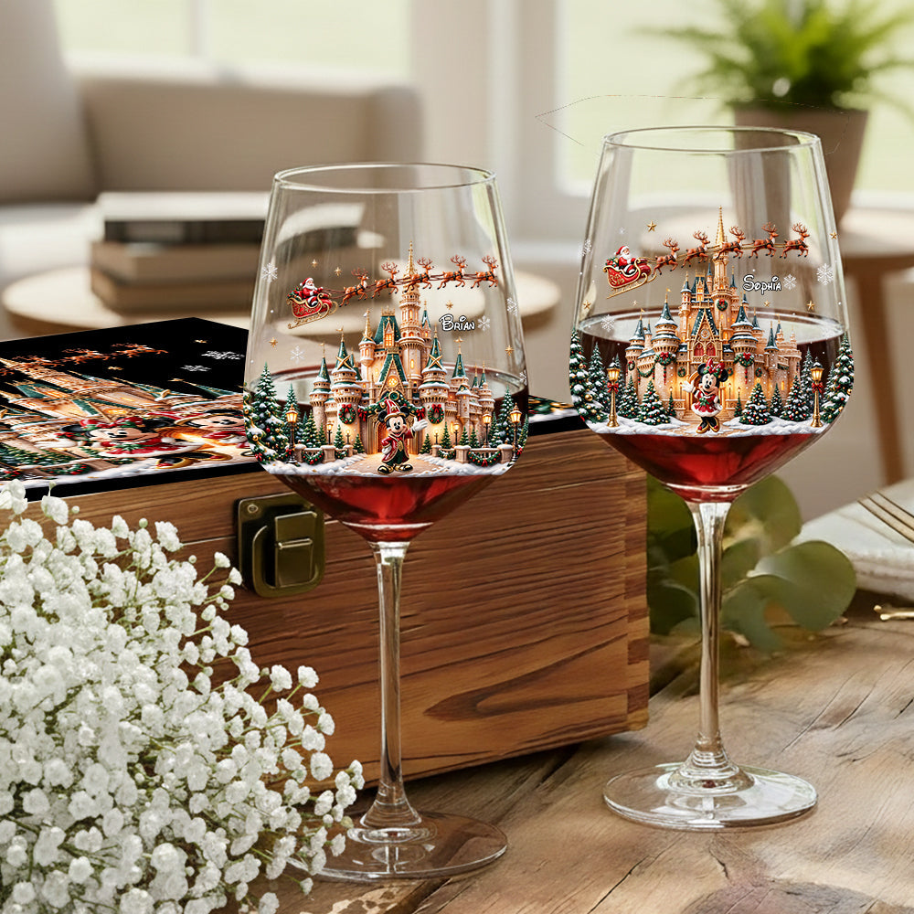 Magical Christmas - Personalized Dream Trip Wine Glasses Set With Wooden Box