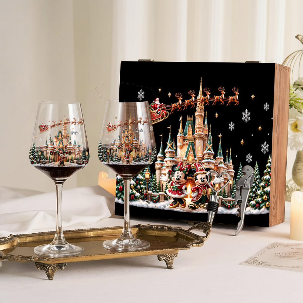 Magical Christmas - Personalized Dream Trip Wine Glasses Set With Wooden Box