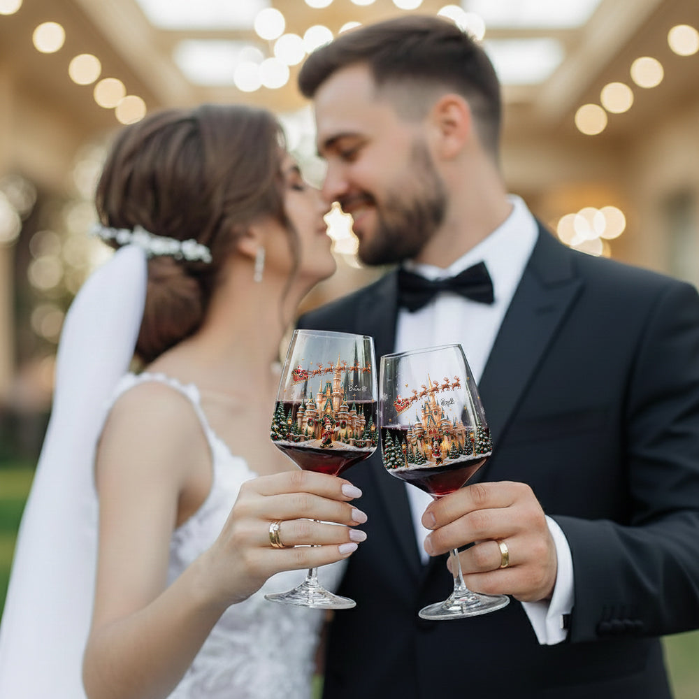 Magical Christmas - Personalized Dream Trip Wine Glasses Set With Wooden Box