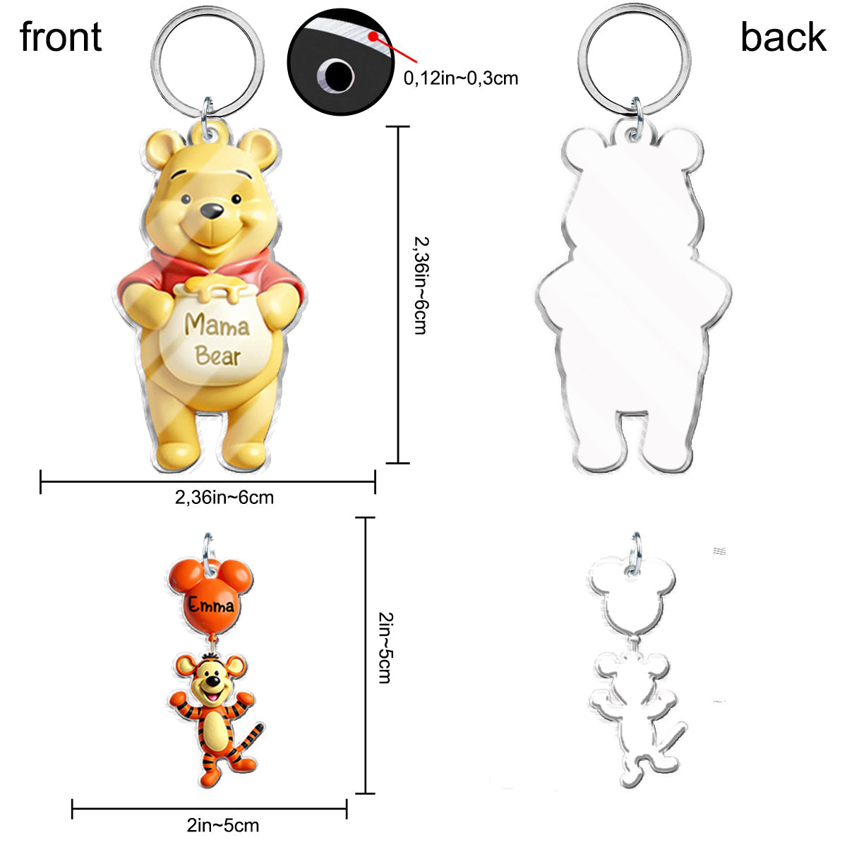 Mama Bear - Personalized Mouse Keychain with Charms