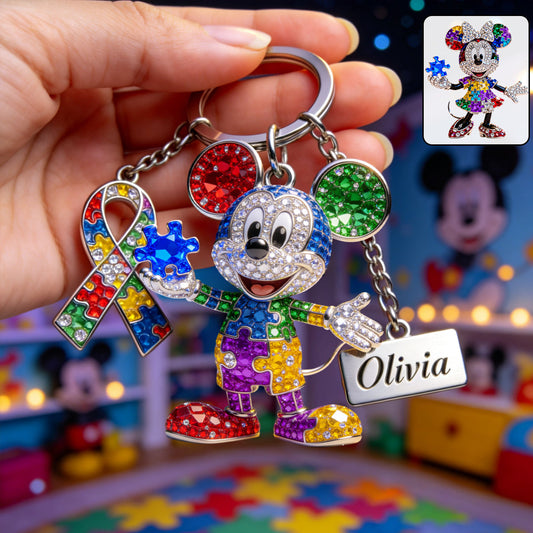Cute Cartoon Mouse - Personalized Autism Awareness Keychain With Charms
