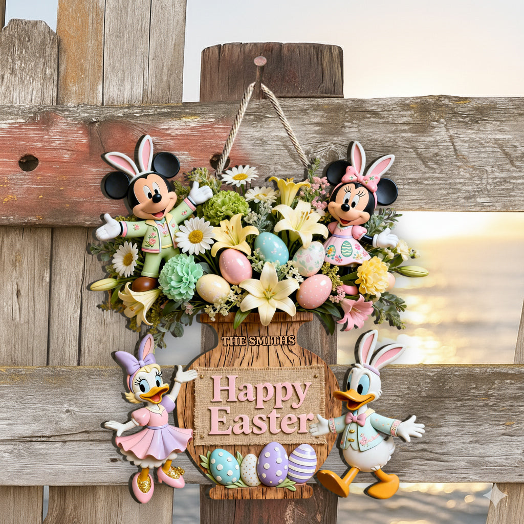 Happy Easter - Personalized Mouse Custom Shaped Wood Sign
