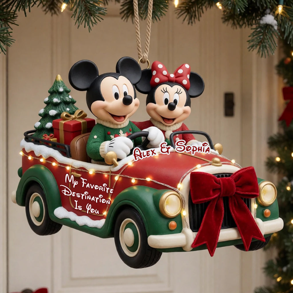 My Favorite Destination Is You - Personalized Mouse Shaped Wood Sign With Sash