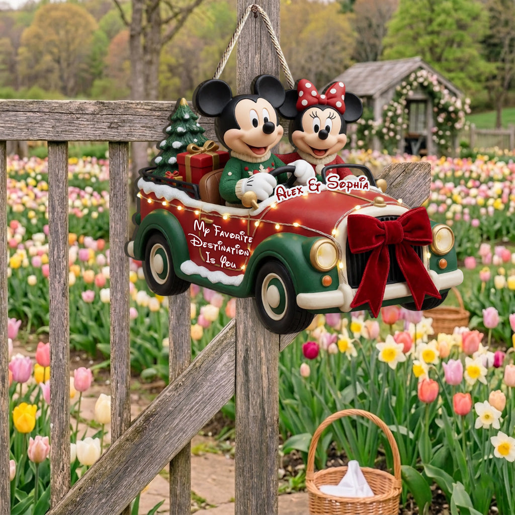 My Favorite Destination Is You - Personalized Mouse Shaped Wood Sign With Sash