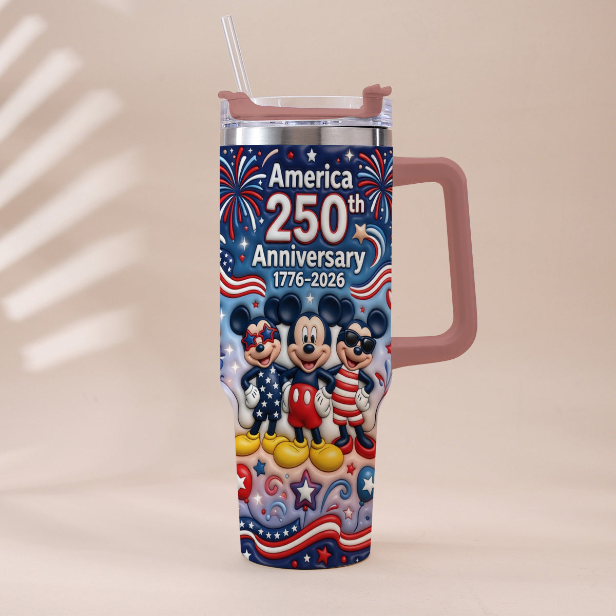 Cute Cartoon Mouse USA 250th Anniversary - Personalized Mouse Tumbler With Handle