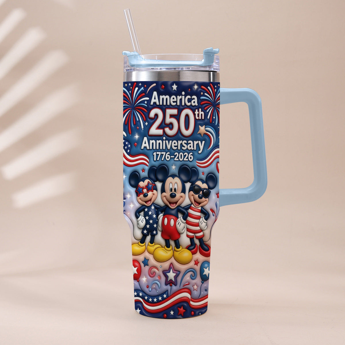Cute Cartoon Mouse USA 250th Anniversary - Personalized Mouse Tumbler With Handle