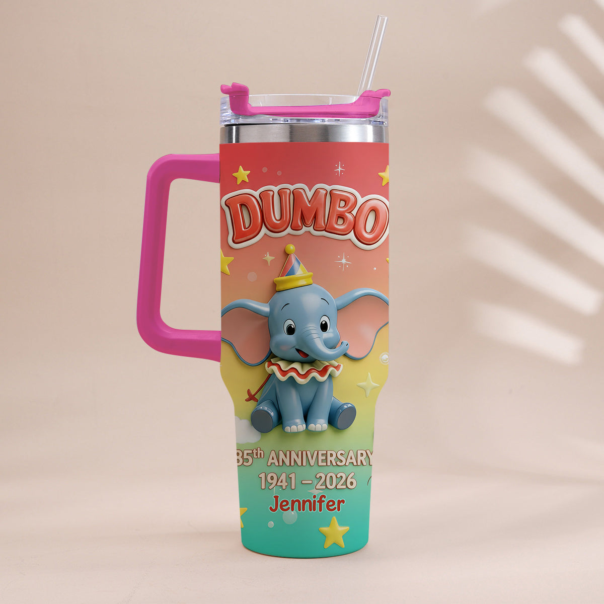 Flying Elephant 85th Anniversary - Personalized Baby Elephant Tumbler With Handle