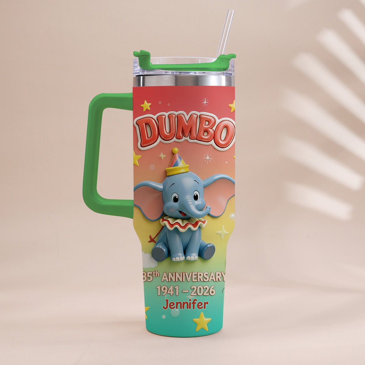 Flying Elephant 85th Anniversary - Personalized Baby Elephant Tumbler With Handle