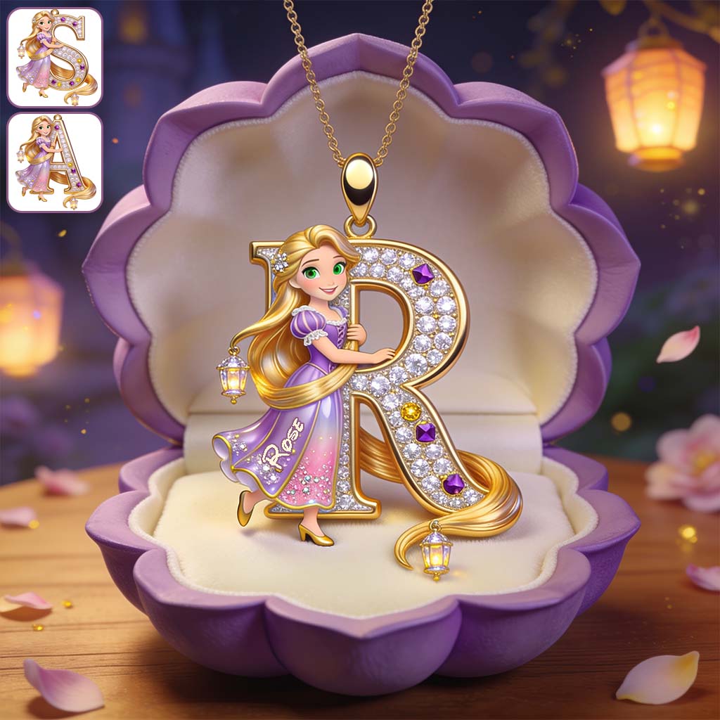 Endless Tresses Initial - Personalized Beautiful Princess Shaped Metal Pendant Necklace