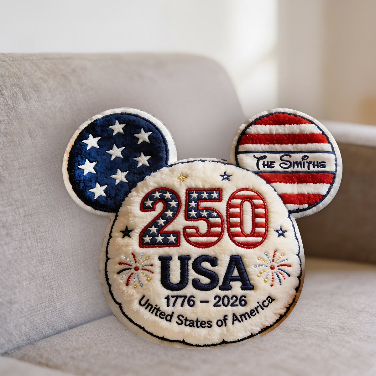 Mouse Ears America 250th Anniversary - Personalized Mouse Premium Faux Fur Pillow