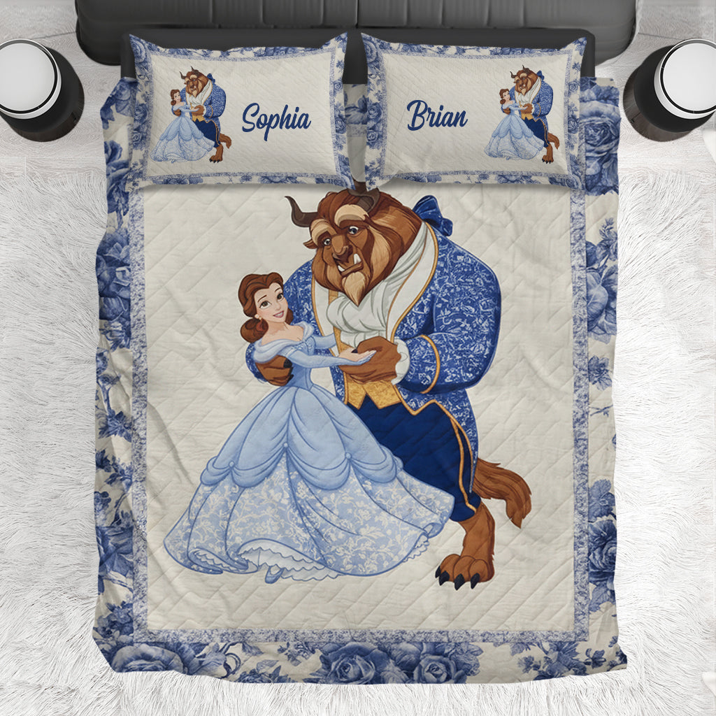 Couple Princess And The Beast - Personalized Couple Bedding Set