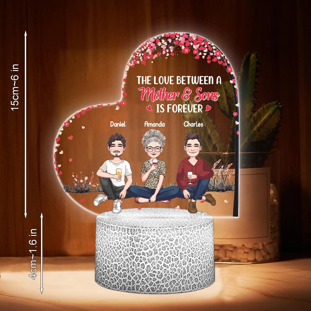 The Love Between Mother And Daughters Sons - Gift for mom, daughter, son - Personalized Shaped Plaque Light Base