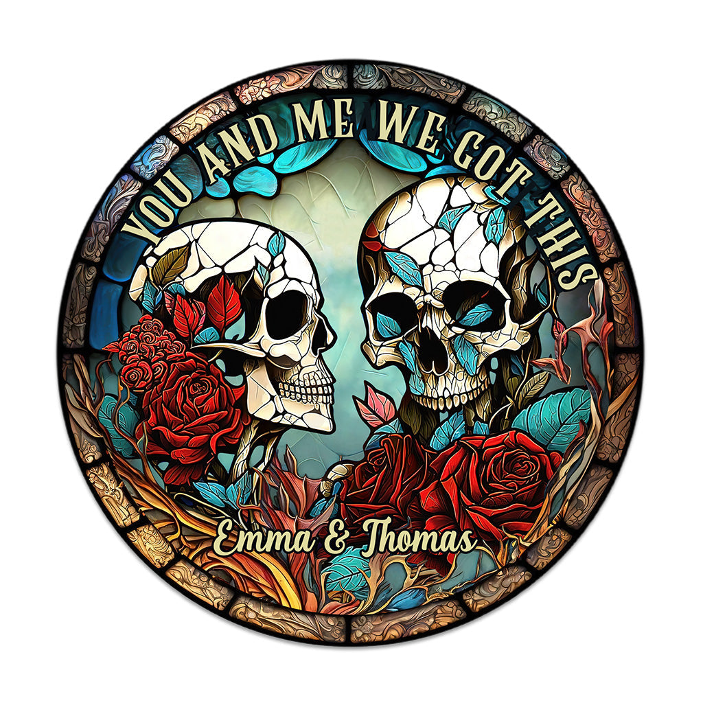 Skull Couple - Personalized Skull Round Wood Sign