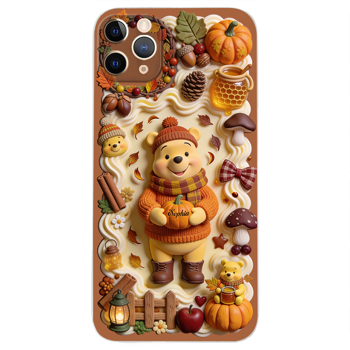 Cozy Vibe Cute Bear - Personalized Yellow Bear 3D Embossed Leather Phone Case