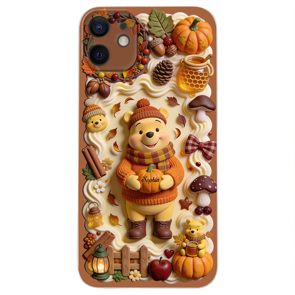 Cozy Vibe Cute Bear - Personalized Yellow Bear 3D Embossed Leather Phone Case