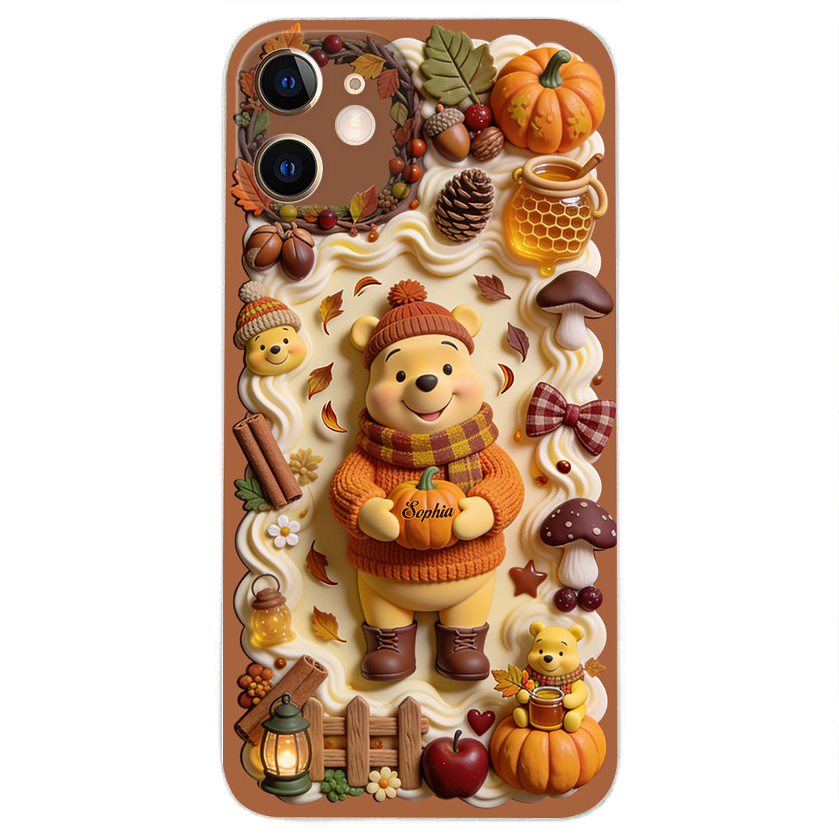Cozy Vibe Cute Bear - Personalized Yellow Bear 3D Embossed Leather Phone Case