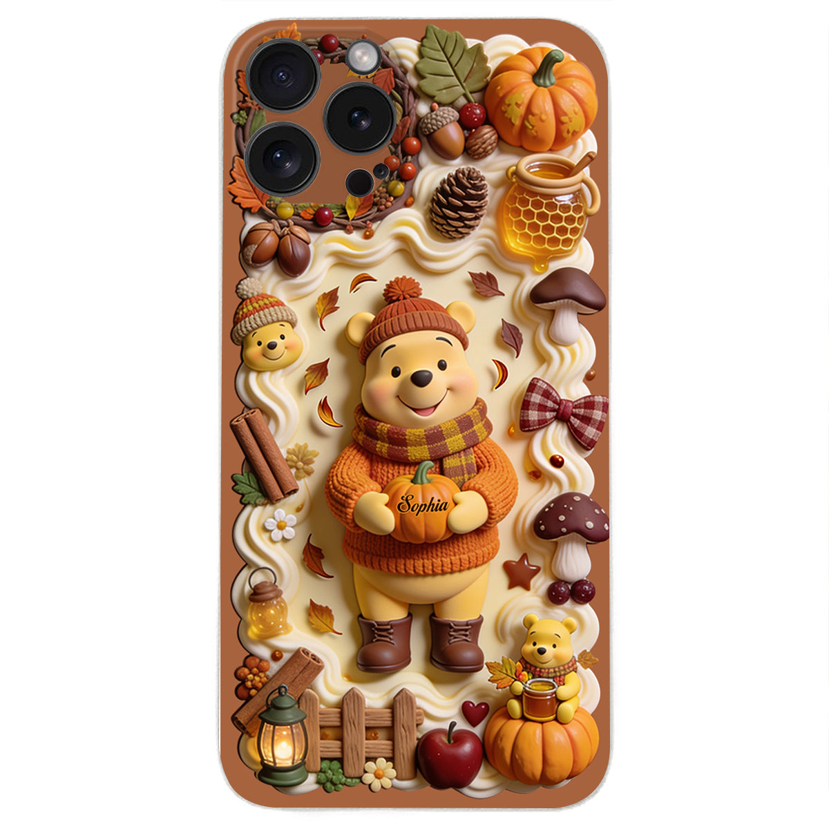 Cozy Vibe Cute Bear - Personalized Yellow Bear 3D Embossed Leather Phone Case