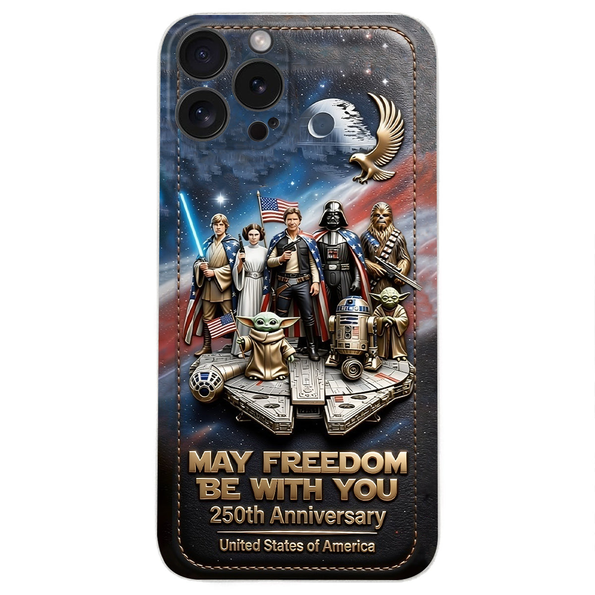 May Freedom Be With You - Personalized The Force 3D Embossed Leather Phone Case