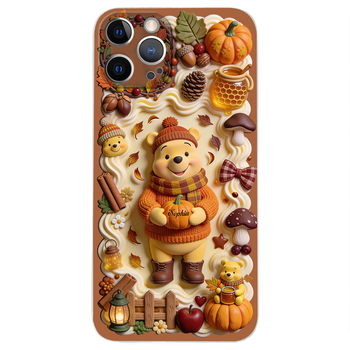 Cozy Vibe Cute Bear - Personalized Yellow Bear 3D Embossed Leather Phone Case