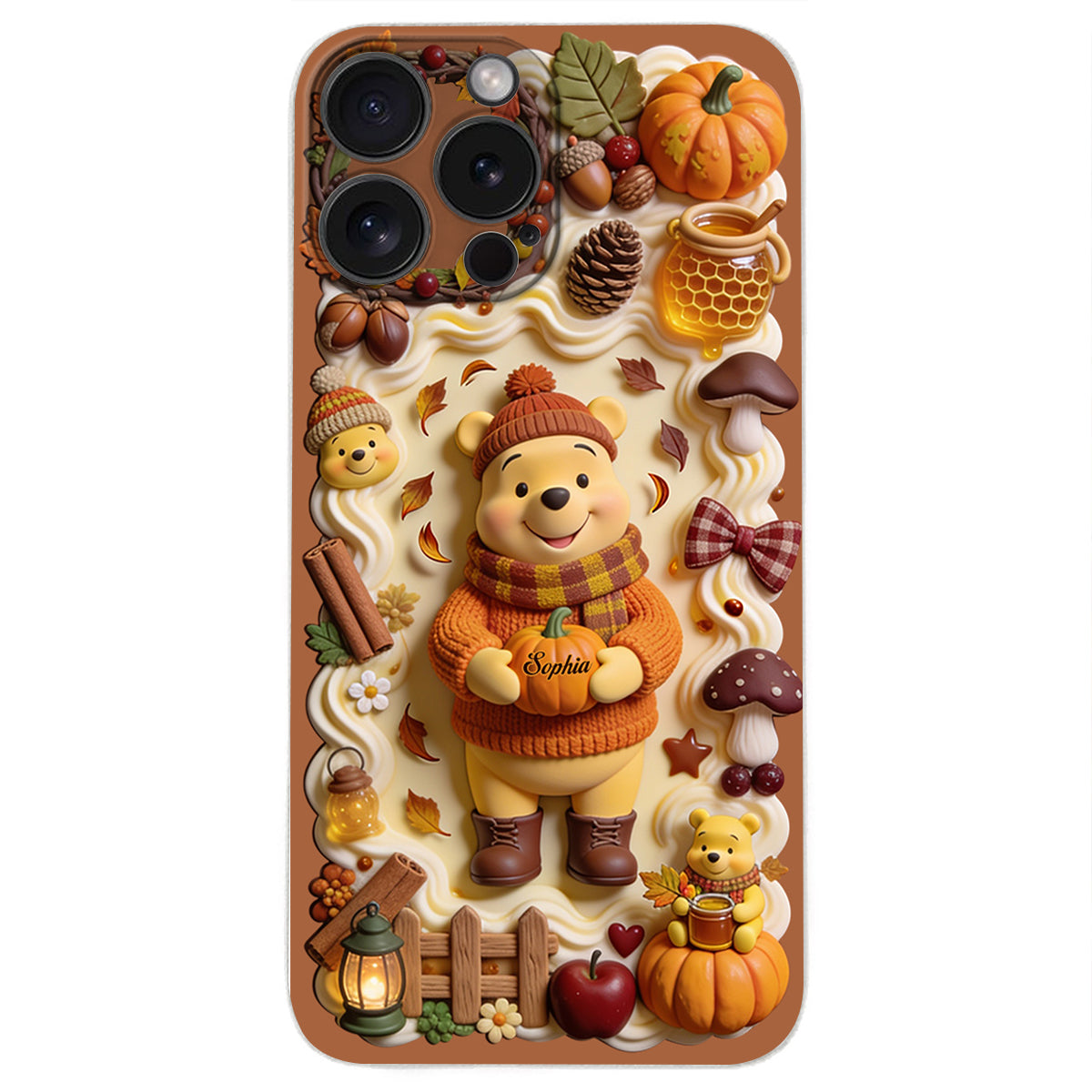 Cozy Vibe Cute Bear - Personalized Yellow Bear 3D Embossed Leather Phone Case
