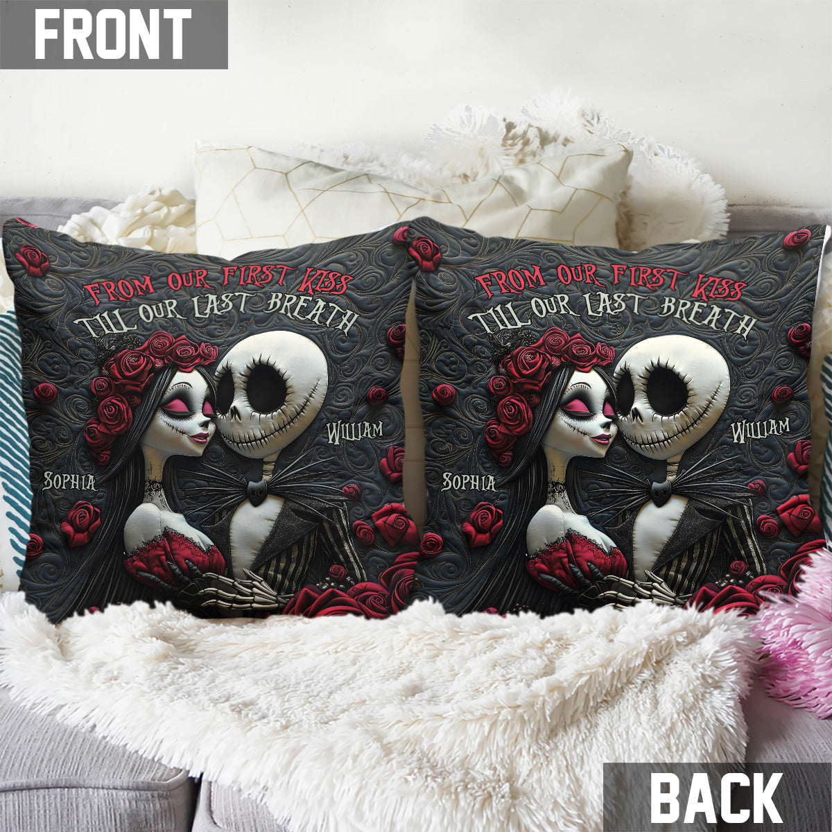 From Our First Kiss Till Our Last Breath - Personalized Nightmare Throw Pillow