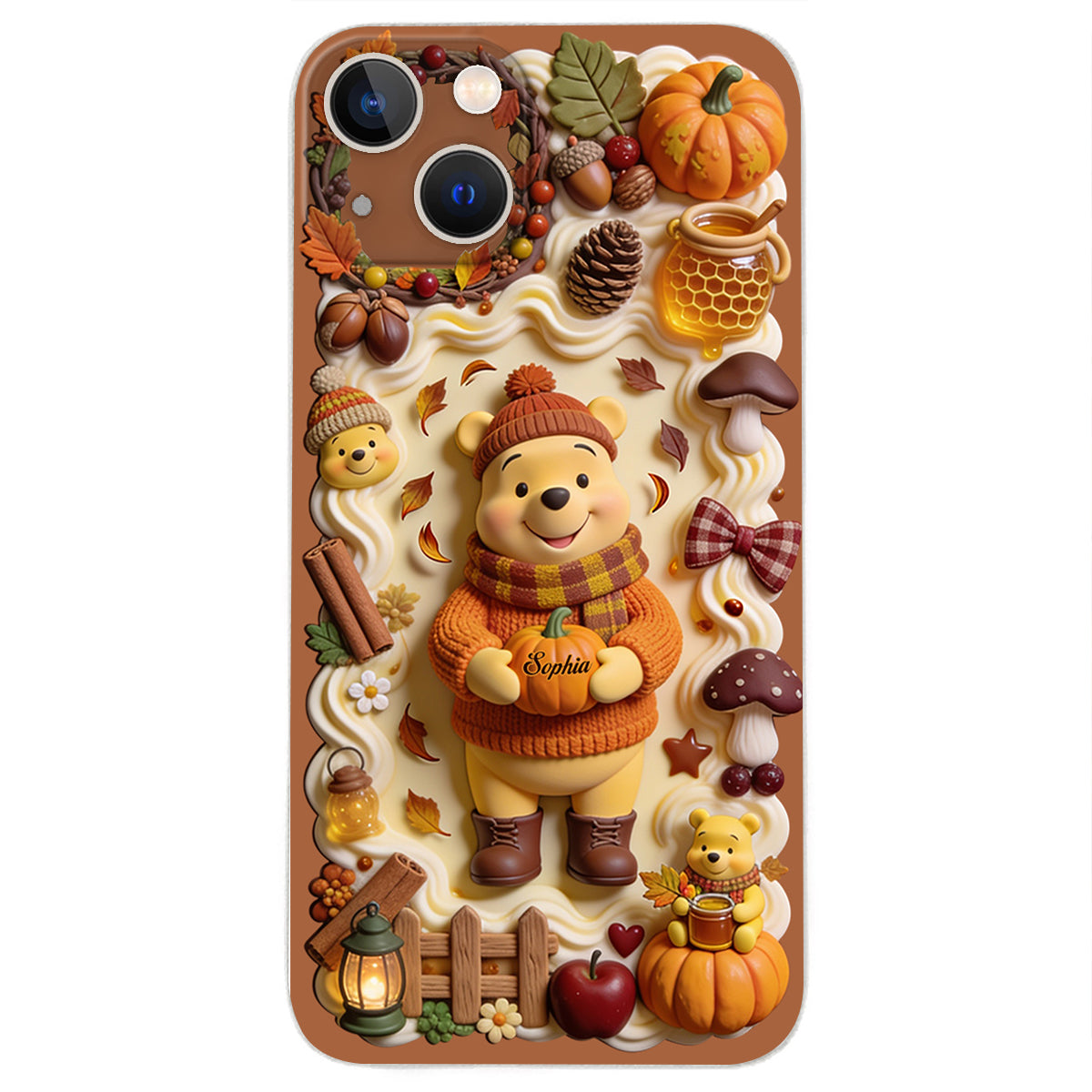 Cozy Vibe Cute Bear - Personalized Yellow Bear 3D Embossed Leather Phone Case