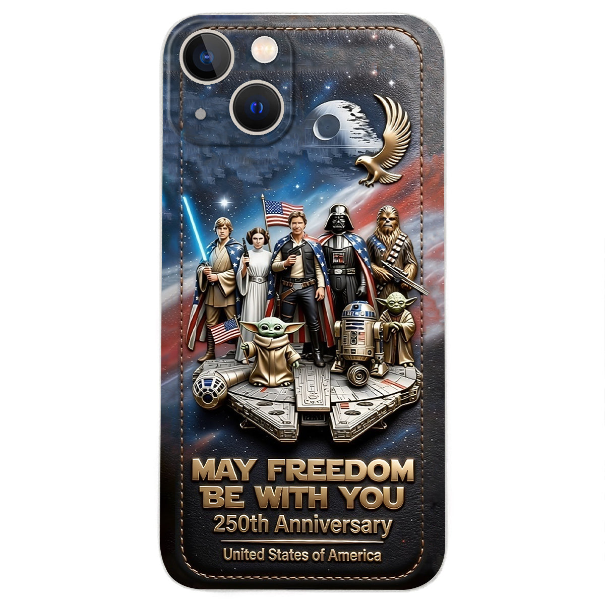 May Freedom Be With You - Personalized The Force 3D Embossed Leather Phone Case