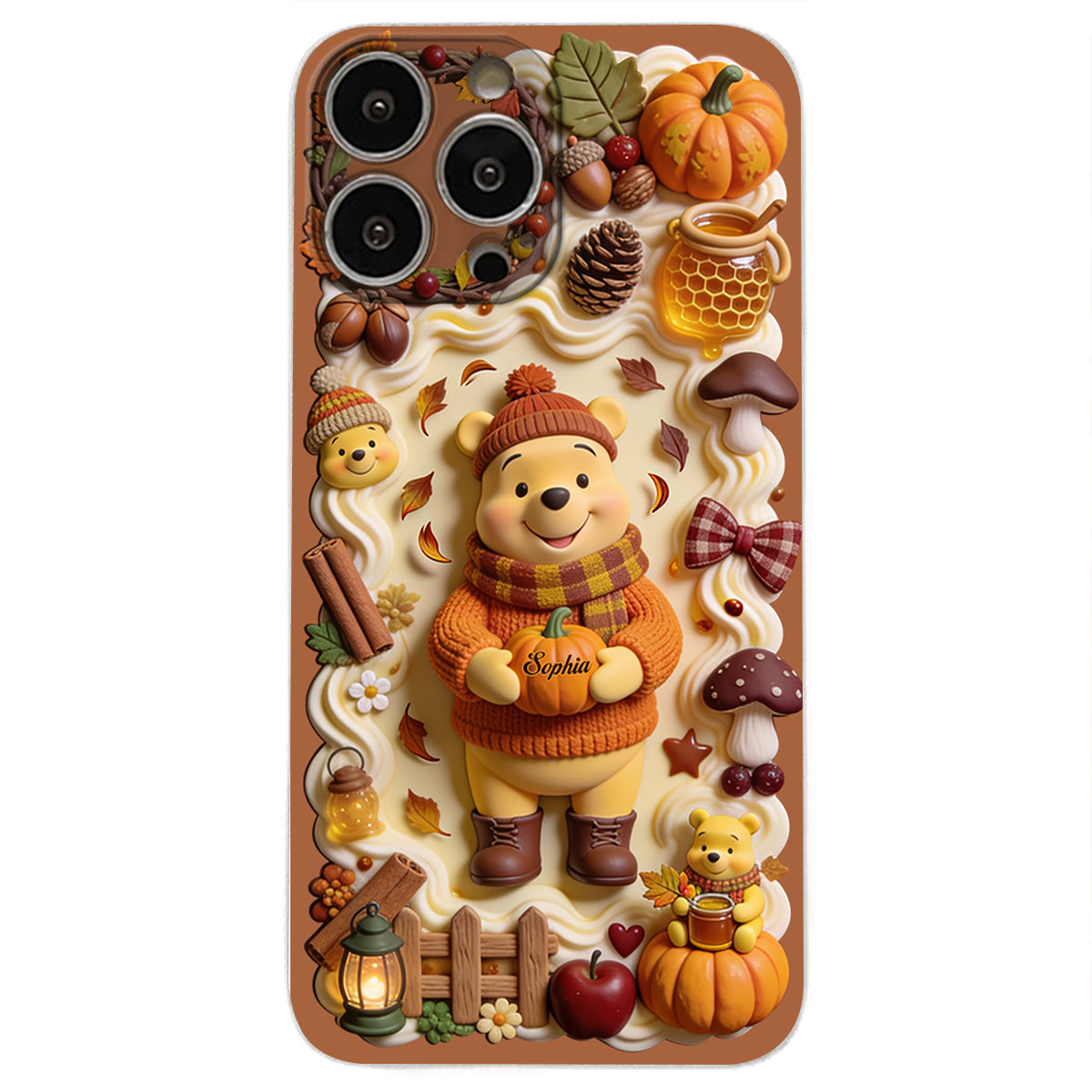 Cozy Vibe Cute Bear - Personalized Yellow Bear 3D Embossed Leather Phone Case