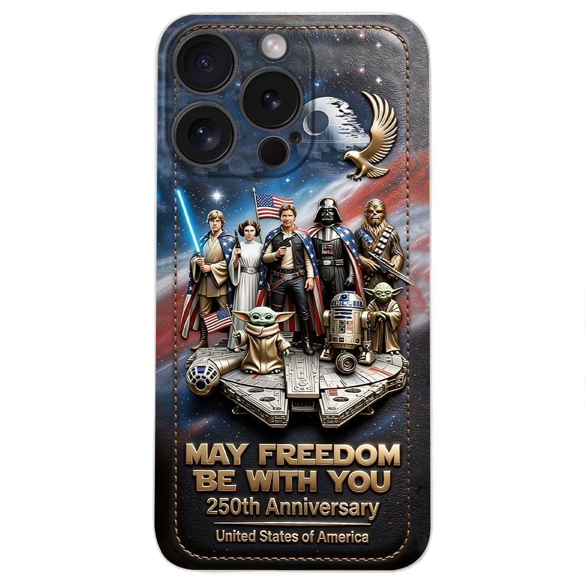 May Freedom Be With You - Personalized The Force 3D Embossed Leather Phone Case