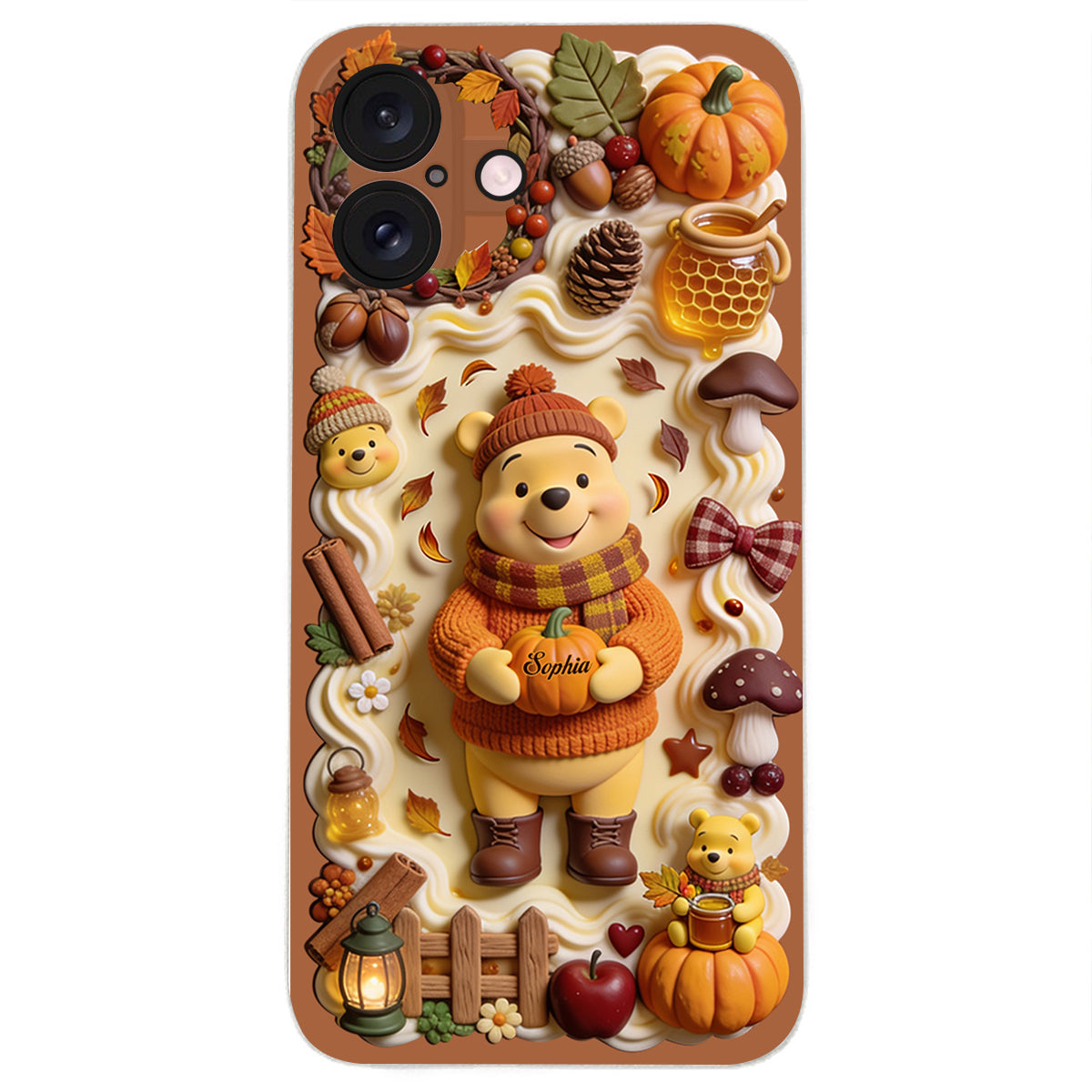 Cozy Vibe Cute Bear - Personalized Yellow Bear 3D Embossed Leather Phone Case