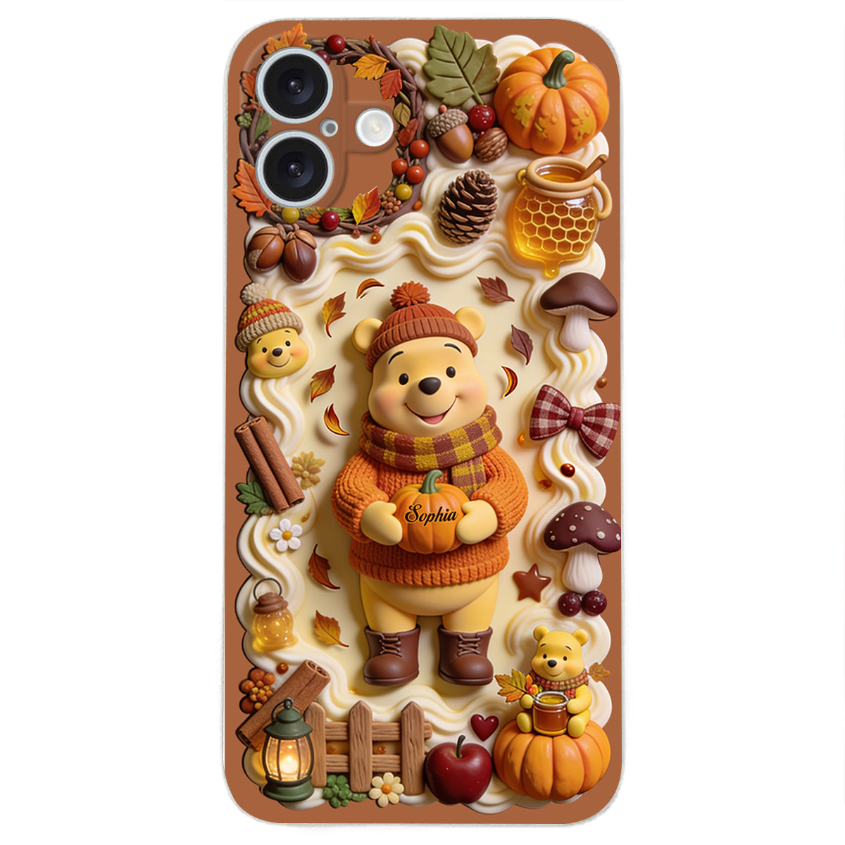 Cozy Vibe Cute Bear - Personalized Yellow Bear 3D Embossed Leather Phone Case