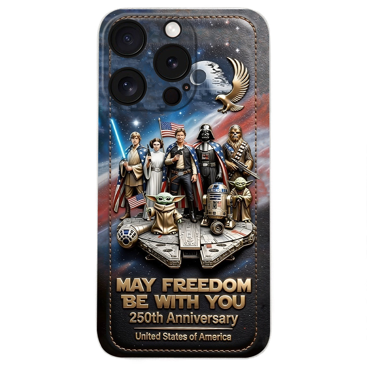 May Freedom Be With You - Personalized The Force 3D Embossed Leather Phone Case