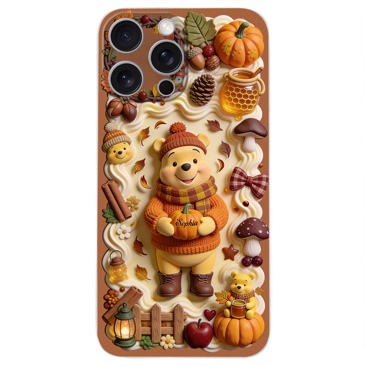 Cozy Vibe Cute Bear - Personalized Yellow Bear 3D Embossed Leather Phone Case