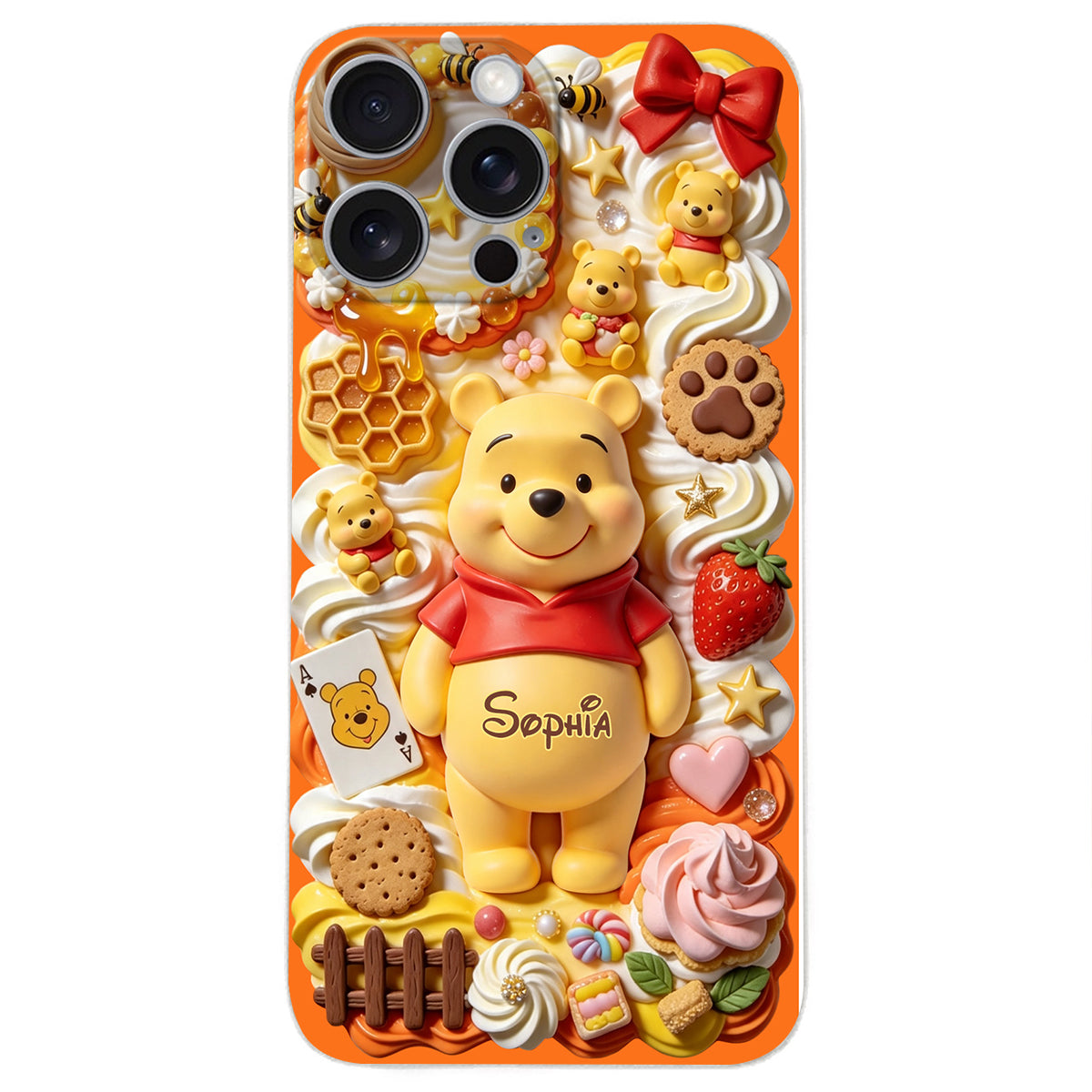 Sweet Bear - Personalized Yellow Bear 3D Embossed Leather Phone Case