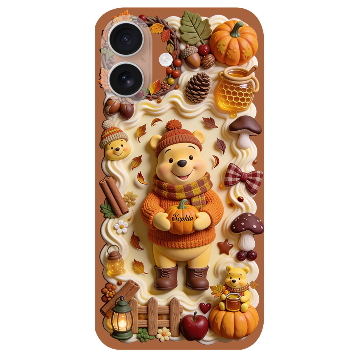 Cozy Vibe Cute Bear - Personalized Yellow Bear 3D Embossed Leather Phone Case