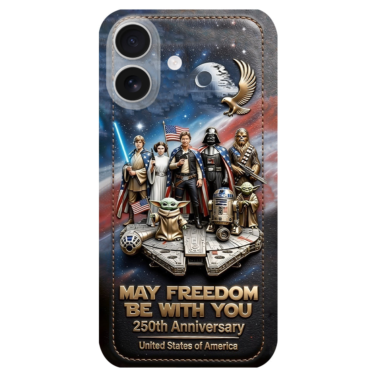 May Freedom Be With You - Personalized The Force 3D Embossed Leather Phone Case