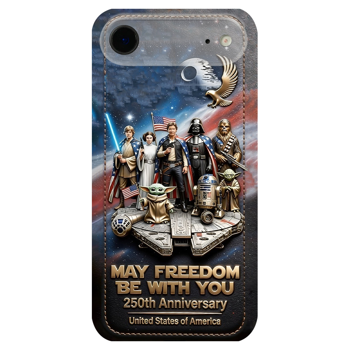 May Freedom Be With You - Personalized The Force 3D Embossed Leather Phone Case