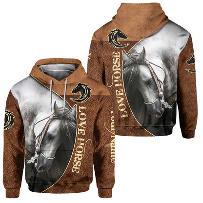 Love Horses - Personalized Horse Hoodie and Sweatpants With Leather Pattern Print