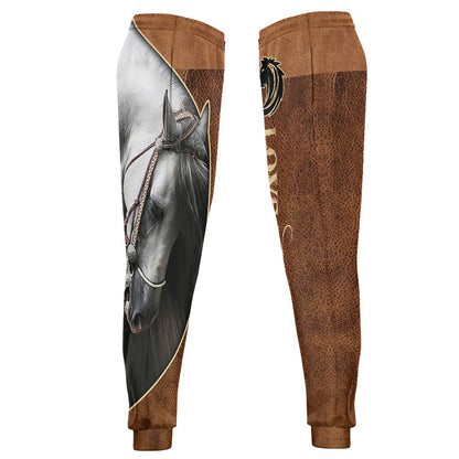 Love Horses - Personalized Horse Hoodie and Sweatpants With Leather Pattern Print