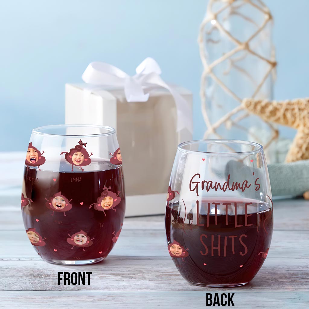 Mommy's Little Shit - Gift for mom, grandma, dad, grandpa - Personalized All Over Wine Glass