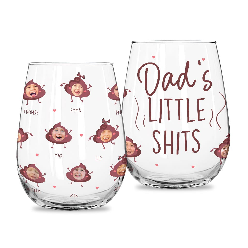 Mommy's Little Shit - Gift for mom, grandma, dad, grandpa - Personalized All Over Wine Glass