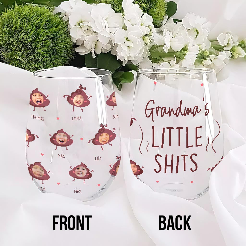 Mommy's Little Shit - Gift for mom, grandma, dad, grandpa - Personalized All Over Wine Glass