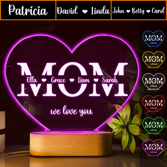 Mom We Love You - Personalized Mother Shaped Plaque Light Base