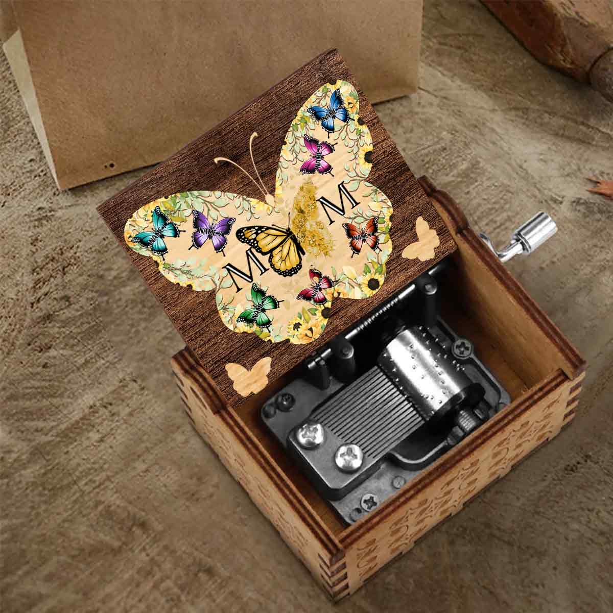 Mom Butterfly - Personalized Mother Hand Crank Music Box