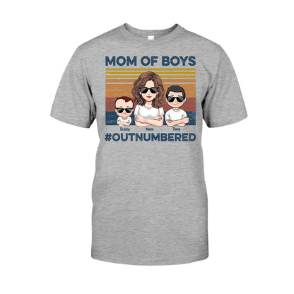 Mom Of Boys Outnumbered - Personalized Mother's Day Mother T-shirt and Hoodie