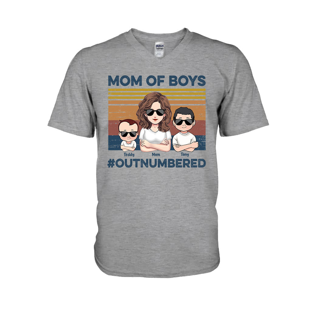 Mom Of Boys Outnumbered - Personalized Mother's Day Mother T-shirt and Hoodie